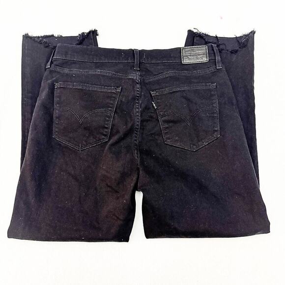 Levi's 724 High Rise Straight Crop Black Denim Jeans Raw Hem Size 31 - Picture 5 of 9